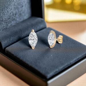 E-131 (6) GIA Certified 2 Cts F/VS1 Marquise Shape Natural Diamonds Stud Earrings 14K Gold