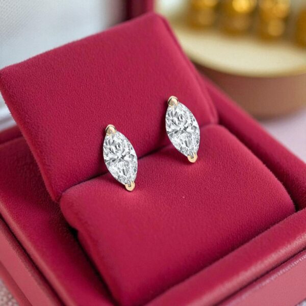 GIA Certified 2 Cts F/VS1 Marquise Shape Natural Diamonds Stud Earrings 14K Gold