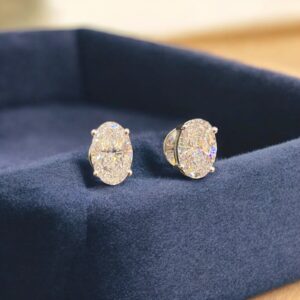 E-133 (23) GIA Certified 4 Carats Oval Shape F/VS1 Diamonds Stud Earrings In 18K White Gold