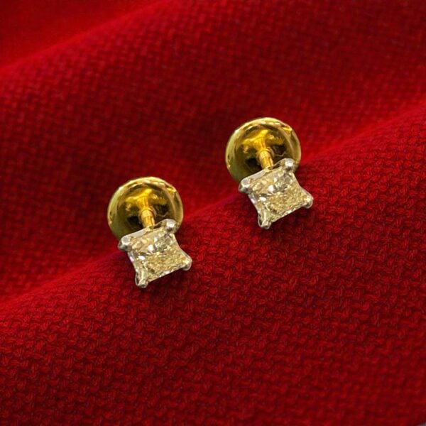E-134 (14) GIA Certified 1 Cts Princess Shape F/VS1 Natural Diamonds Stud Earrings 14K Gold