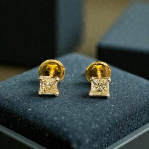 E-134 (15) GIA Certified 1 Cts Princess Shape F/VS1 Natural Diamonds Stud Earrings 14K Gold