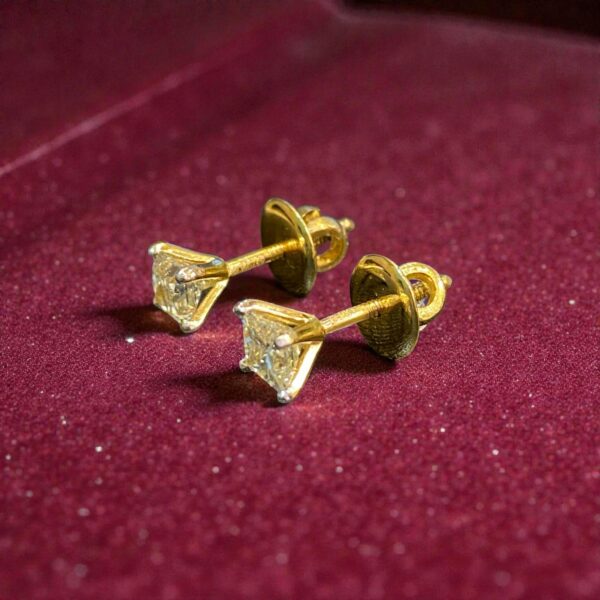 E-134 (16) GIA Certified 1 Cts Princess Shape F/VS1 Natural Diamonds Stud Earrings 14K Gold