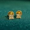 E-134 (17) GIA Certified 1 Cts Princess Shape F/VS1 Natural Diamonds Stud Earrings 14K Gold