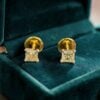 E-134 (18) GIA Certified 1 Cts Princess Shape F/VS1 Natural Diamonds Stud Earrings 14K Gold