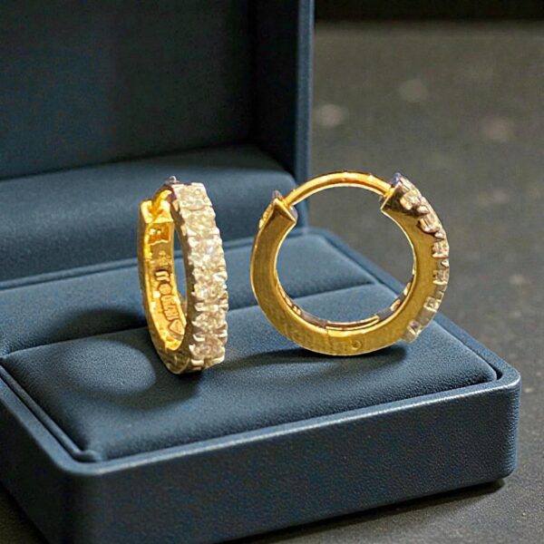 E-135 (22) Classy 0.46 Cts Round Brilliant F/VS1 Diamonds Hoop Earrings 18K Yellow Gold