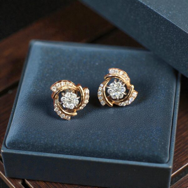 Pave 0.72 Carats Round Brilliant F/VS1 Diamonds Stud Earrings 14K Rose Gold