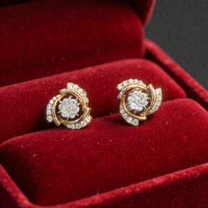 E-136 (12) Pave 0.72 Carats Round Brilliant F/VS1 Diamonds Stud Earrings 14K Rose Gold