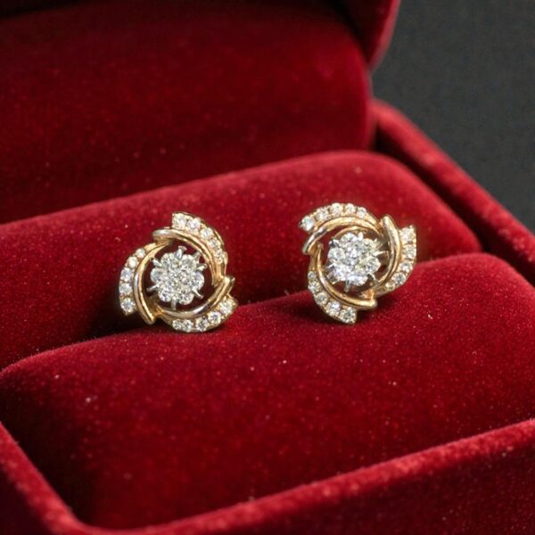 Pave 0.72 Carats Round Brilliant F/VS1 Diamonds Stud Earrings 14K Rose Gold