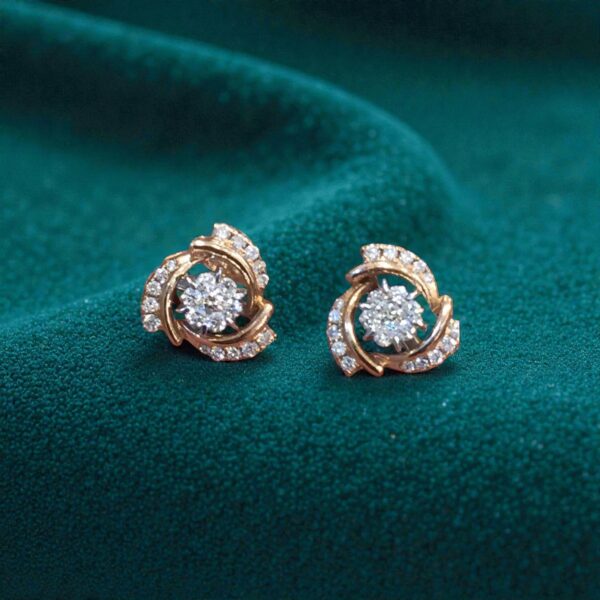 Pave 0.72 Carats Round Brilliant F/VS1 Diamonds Stud Earrings 14K Rose Gold