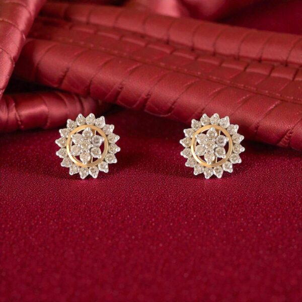 1.64 Cts Round Brilliant F/VS1 Diamonds Halo Stud Earrings 14K Yellow Gold