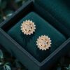 1.64 Cts Round Brilliant F/VS1 Diamonds Halo Stud Earrings 14K Yellow Gold