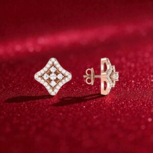 E-140 (6) Pave 0.70 Cts Round Brilliant F/VS1 Diamonds Stud Earrings 14K Gold