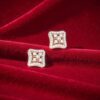 E-140 (9) Pave 0.70 Cts Round Brilliant F/VS1 Diamonds Stud Earrings 14K Gold