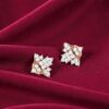 Pave 0.50 Cts F/VS1 Round Brilliant Diamonds Stud Earrings 14K Gold
