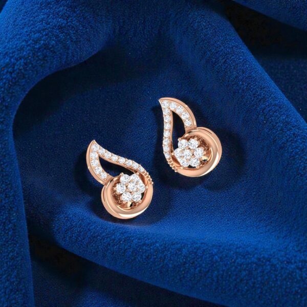 E-144 (10) 0.63 Cts Round Brilliant F/VS1 Diamonds Curvy Petal Stud Earrings 14K Rose Gold