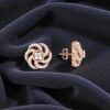 Pave 1.01 Cts F/VS1 Round Brilliant Diamonds Swirl Floral Stud Earrings 14K Gold