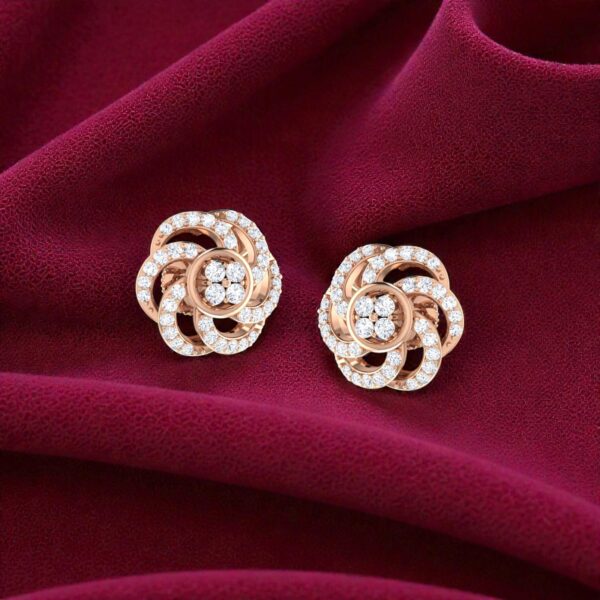 Pave 1.01 Cts F/VS1 Round Brilliant Diamonds Swirl Floral Stud Earrings 14K Gold