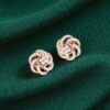 Pave 1.01 Cts F/VS1 Round Brilliant Diamonds Swirl Floral Stud Earrings 14K Gold