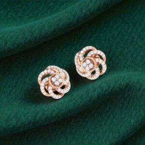 Pave 1.01 Cts F/VS1 Round Brilliant Diamonds Swirl Floral Stud Earrings 14K Gold