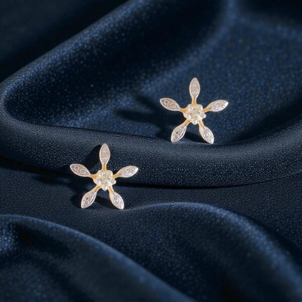 E-152 (5) 0.66 Cts Round Brilliant F/VS1 Diamonds Star Bloom Stud Earrings 14K Yellow Gold