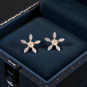 Home 13 0.66 Cts Round Brilliant F/VS1 Diamonds Star Bloom Stud Earrings 14K Yellow Gold