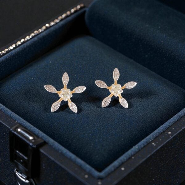 E-152 (6) 0.66 Cts Round Brilliant F/VS1 Diamonds Star Bloom Stud Earrings 14K Yellow Gold