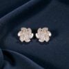 Pave 1.40 Cts Round Baguette Shape F/VS1 Diamonds Stud Earrings 14K Yellow Gold