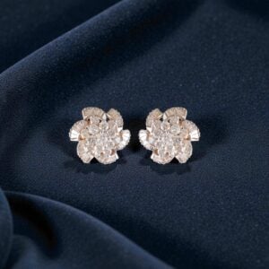 Home 12 Pave 1.40 Cts Round Baguette Shape F/VS1 Diamonds Stud Earrings 14K Yellow Gold