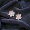 Pave 1.40 Cts Round Baguette Shape F/VS1 Diamonds Stud Earrings 14K Yellow Gold