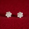Pave 1.40 Cts Round Baguette Shape F/VS1 Diamonds Stud Earrings 14K Yellow Gold