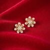 E-155 (5) 0.72 Cts Round Brilliant F/VS1 Diamonds Floral Stud Earrings 14K Yellow Gold