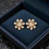 E-155 (7) 0.72 Cts Round Brilliant F/VS1 Diamonds Floral Stud Earrings 14K Yellow Gold