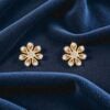 E-155 (8) 0.72 Cts Round Brilliant F/VS1 Diamonds Floral Stud Earrings 14K Yellow Gold