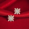 Pave 0.98 Cts F/VS1 Round Brilliant Diamonds Stud Earrings In Fine 14K Gold
