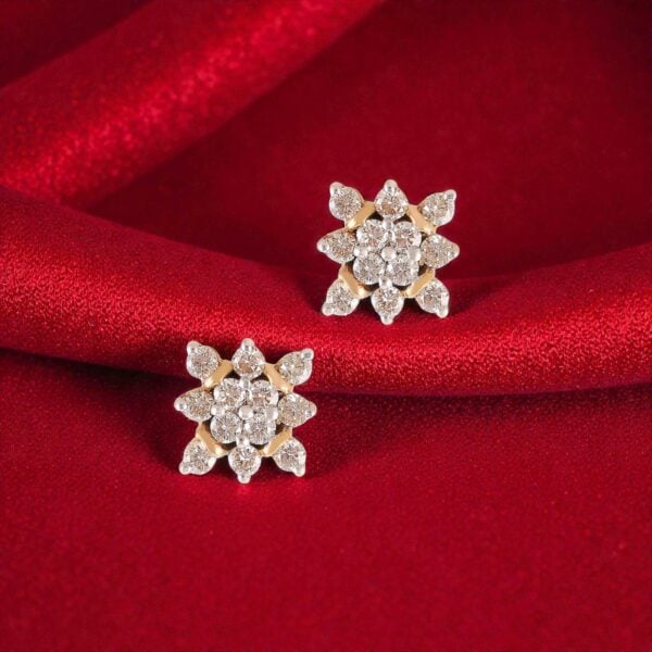 Pave 0.98 Cts F/VS1 Round Brilliant Diamonds Stud Earrings In Fine 14K Gold