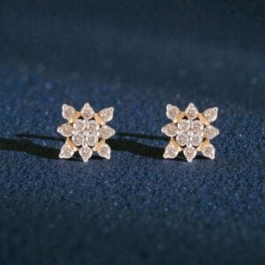 Pave 0.98 Cts F/VS1 Round Brilliant Diamonds Stud Earrings In Fine 14K Gold