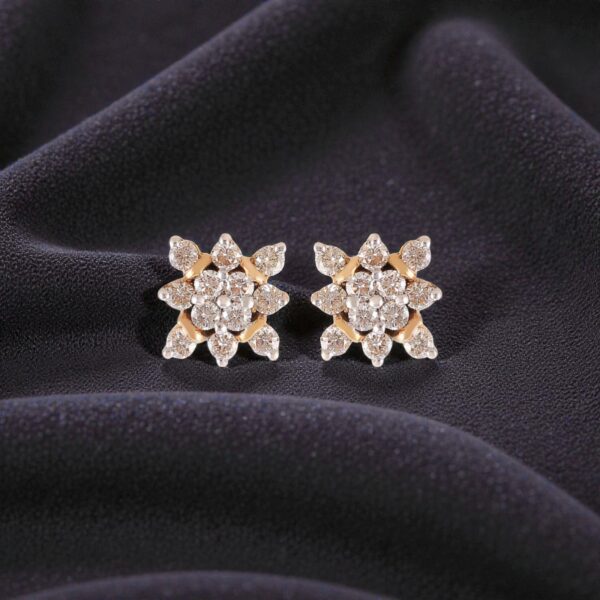 Pave 0.98 Cts F/VS1 Round Brilliant Diamonds Stud Earrings In Fine 14K Gold