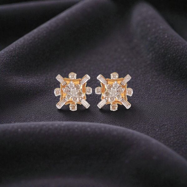 1.15 Cts Round Baguette Shape F/VS1 Diamonds Stud Earrings In 14K Gold