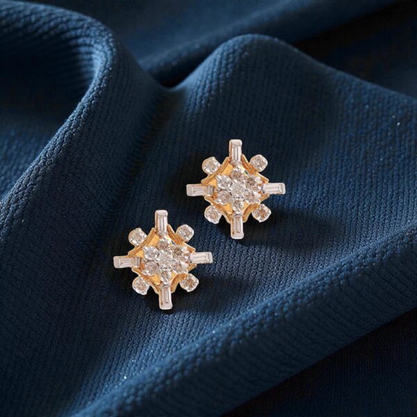 1.15 Cts Round Baguette Shape F/VS1 Diamonds Stud Earrings In 14K Gold