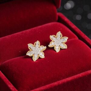 Pave 0.60 Cts Round Brilliant F/VS1 Diamonds Starblossom Stud Earrings 14K Gold