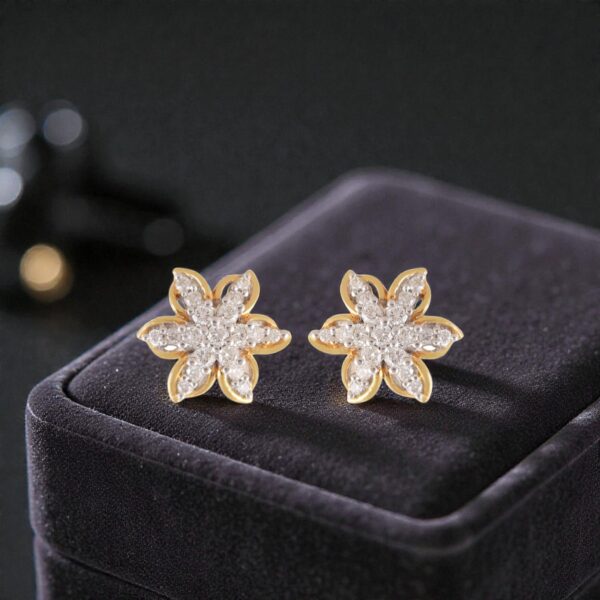 E-159 (6) Pave 0.60 Cts Round Brilliant F/VS1 Diamonds Starblossom Stud Earrings 14K Gold