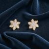 E-159 (7) Pave 0.60 Cts Round Brilliant F/VS1 Diamonds Starblossom Stud Earrings 14K Gold