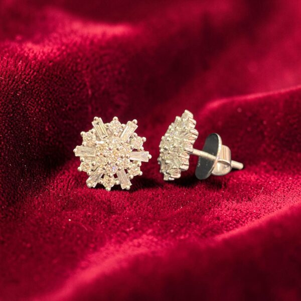 Pave 1.50 Cts Round Baguette Cut F/VS1 Diamonds Snowflake Stud Earrings 14K Gold