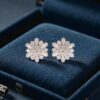 Pave 1.50 Cts Round Baguette Cut F/VS1 Diamonds Snowflake Stud Earrings 14K Gold