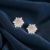 Pave 1.50 Cts Round Baguette Cut F/VS1 Diamonds Snowflake Stud Earrings 14K Gold