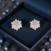 Pave 1.50 Cts Round Baguette Cut F/VS1 Diamonds Snowflake Stud Earrings 14K Gold