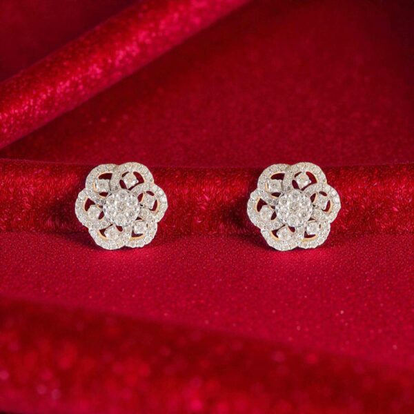 Pavé 1.22 Ct Round Brilliant F/VS1 Diamonds Floral Stud Earrings 14K Yellow Gold
