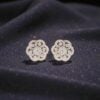 Pavé 1.22 Ct Round Brilliant F/VS1 Diamonds Floral Stud Earrings 14K Yellow Gold