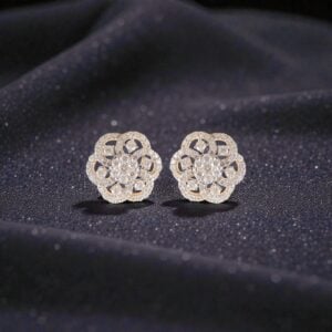 Home 12 Pavé 1.22 Ct Round Brilliant F/VS1 Diamonds Floral Stud Earrings 14K Yellow Gold
