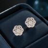 Pavé 1.22 Ct Round Brilliant F/VS1 Diamonds Floral Stud Earrings 14K Yellow Gold